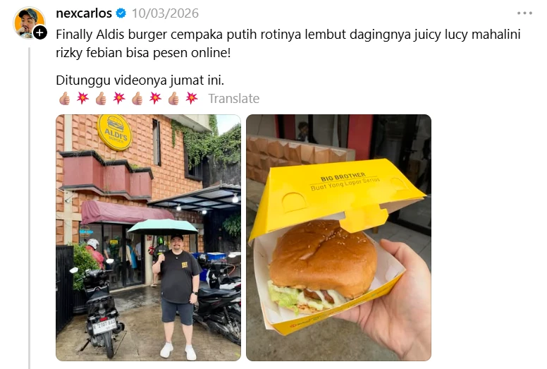 nex carlos datang ke outlet aldi's burger